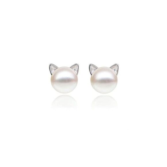 Silver Pearl Cat Earrings 😻 - Picture 2 of 6
